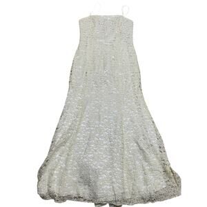 Vintage Dave‎ & Johnny Beaded Creme Lace Y2K Mermaid Fit Flare Gown Sz 15/16